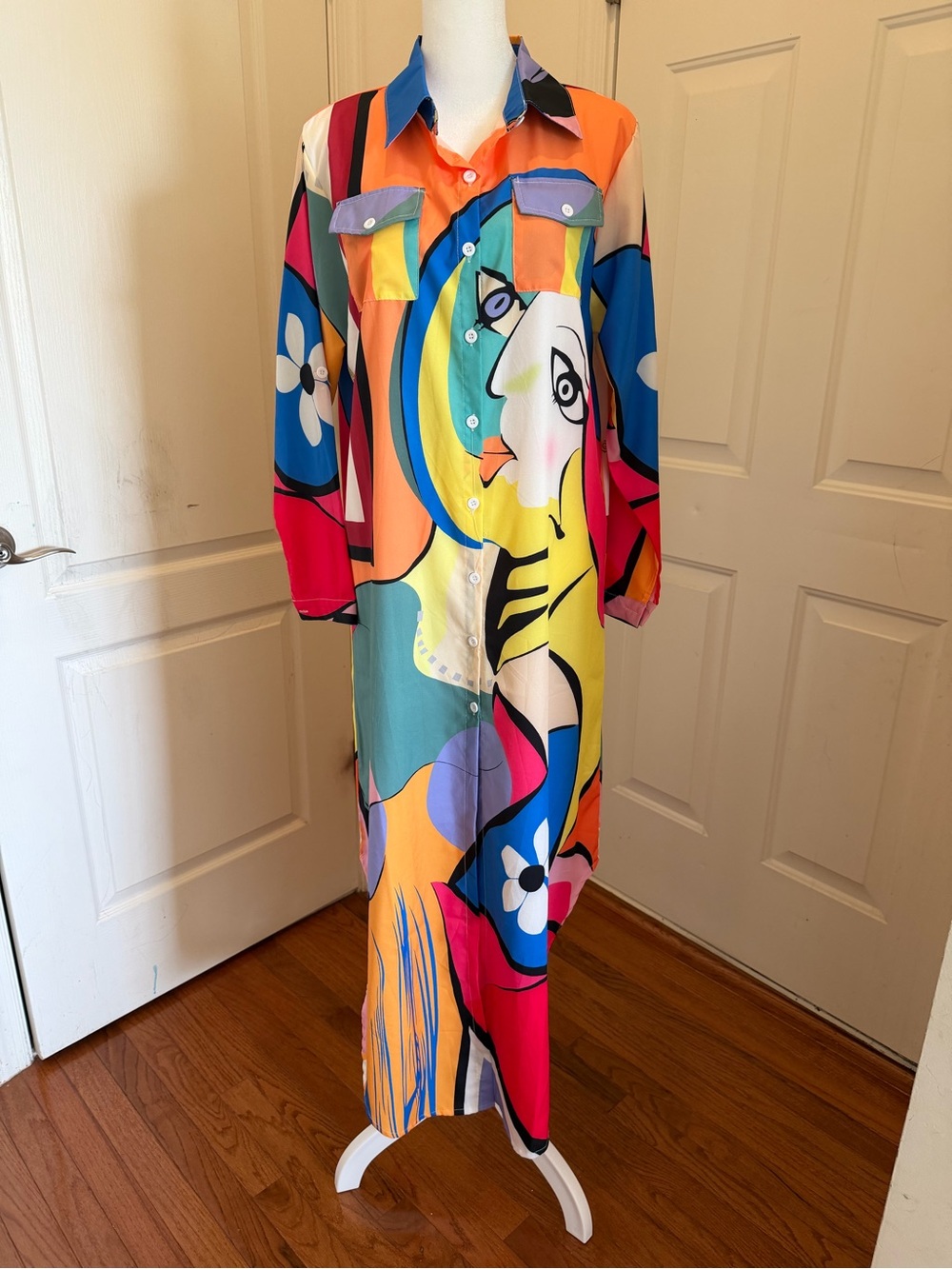 NWT Women’s Colorful Abstract Pop-Art Button-Down Maxi Dress size L